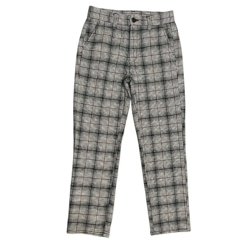 American Eagle Plaid Beige Black High Rise Pants Straight Leg Ankle Women's Sz 2